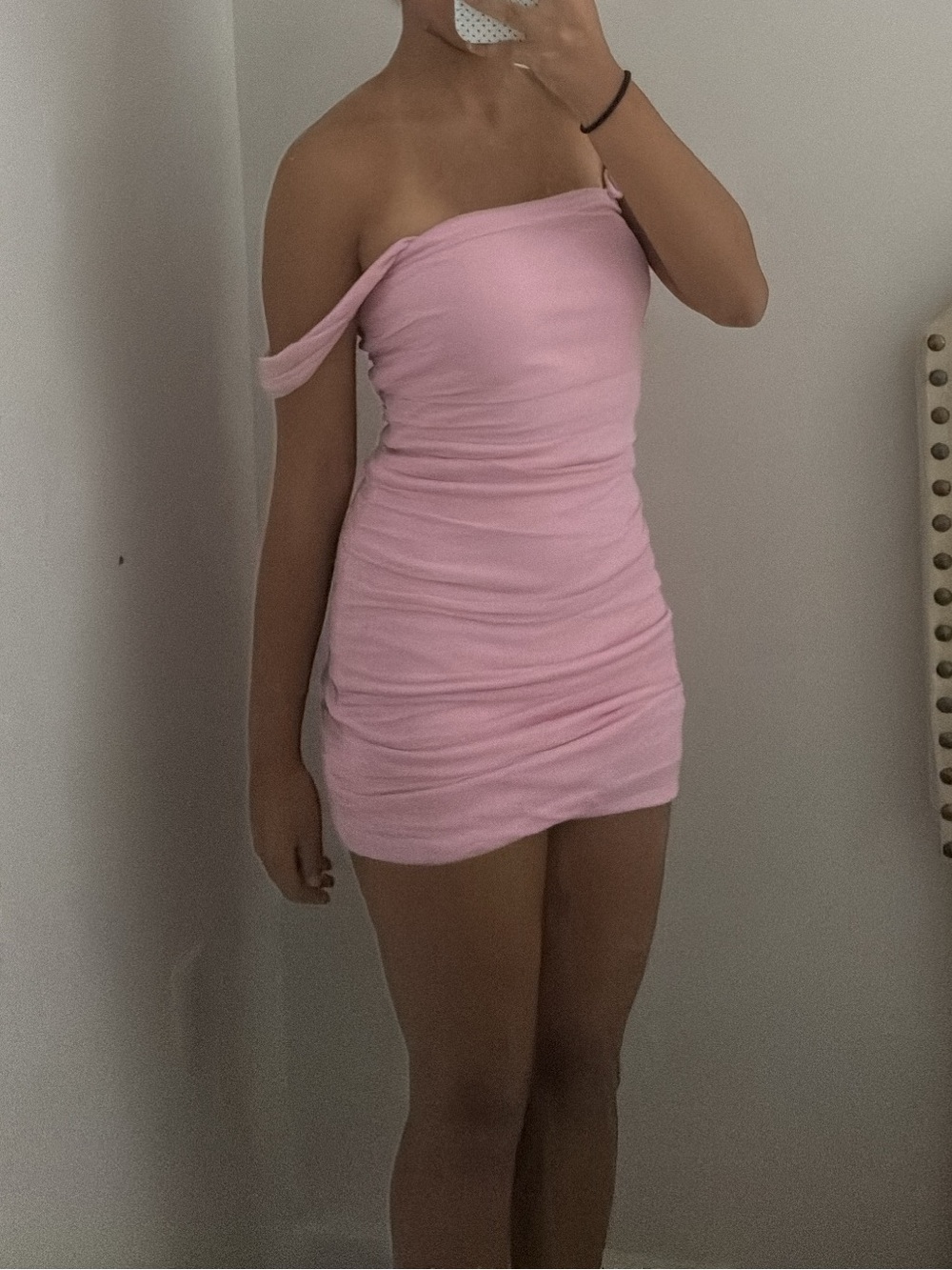 hollister mesh off-the-shoulder pink bodycon dress